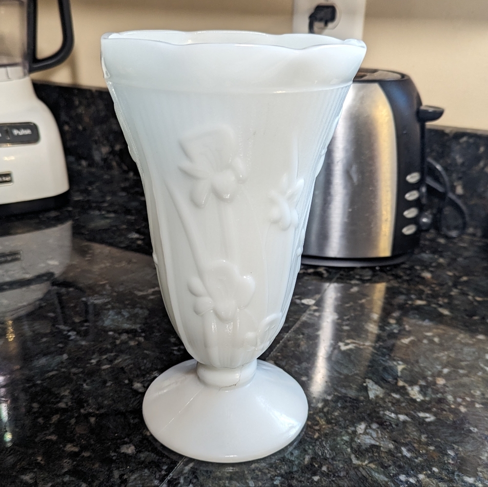 Milk Glass Vase Iris Pattern